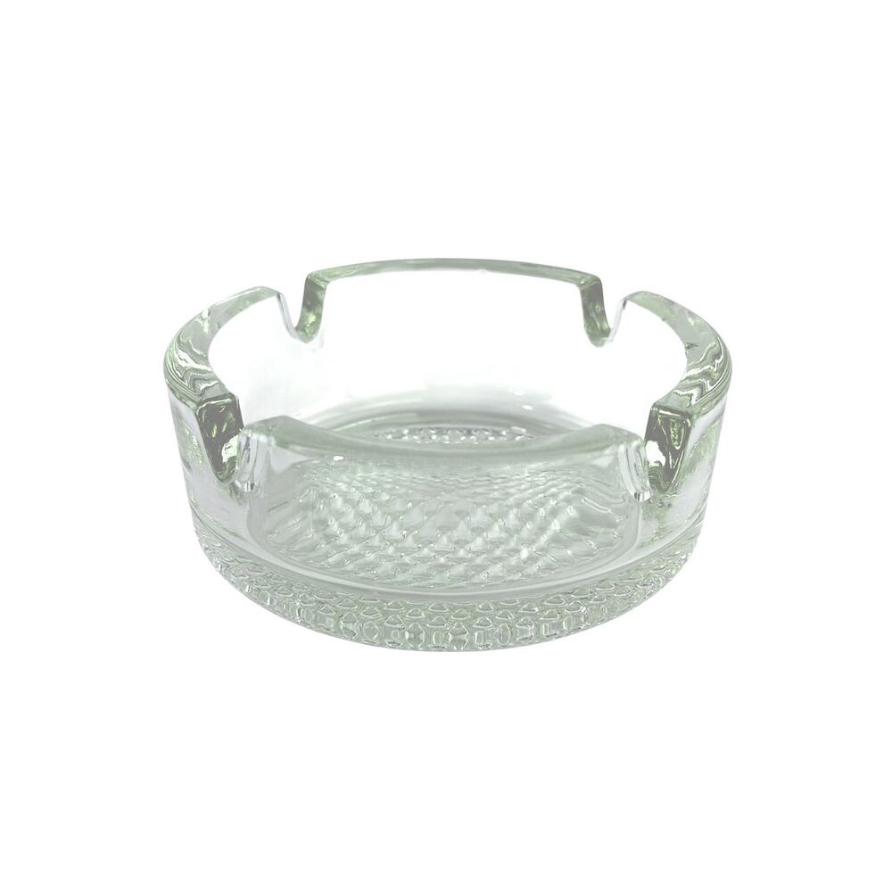 Mid Century Clear Glass Ashtray Round 4 Rest Barware Diamond Style Bottom